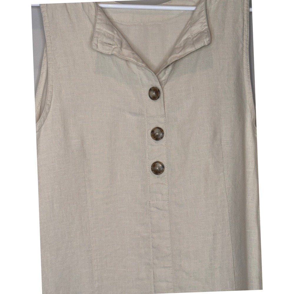J.Crew 100% Linen Sleeveless Shift Dress Beige Neutral Button Front Medium - Picture 5 of 11